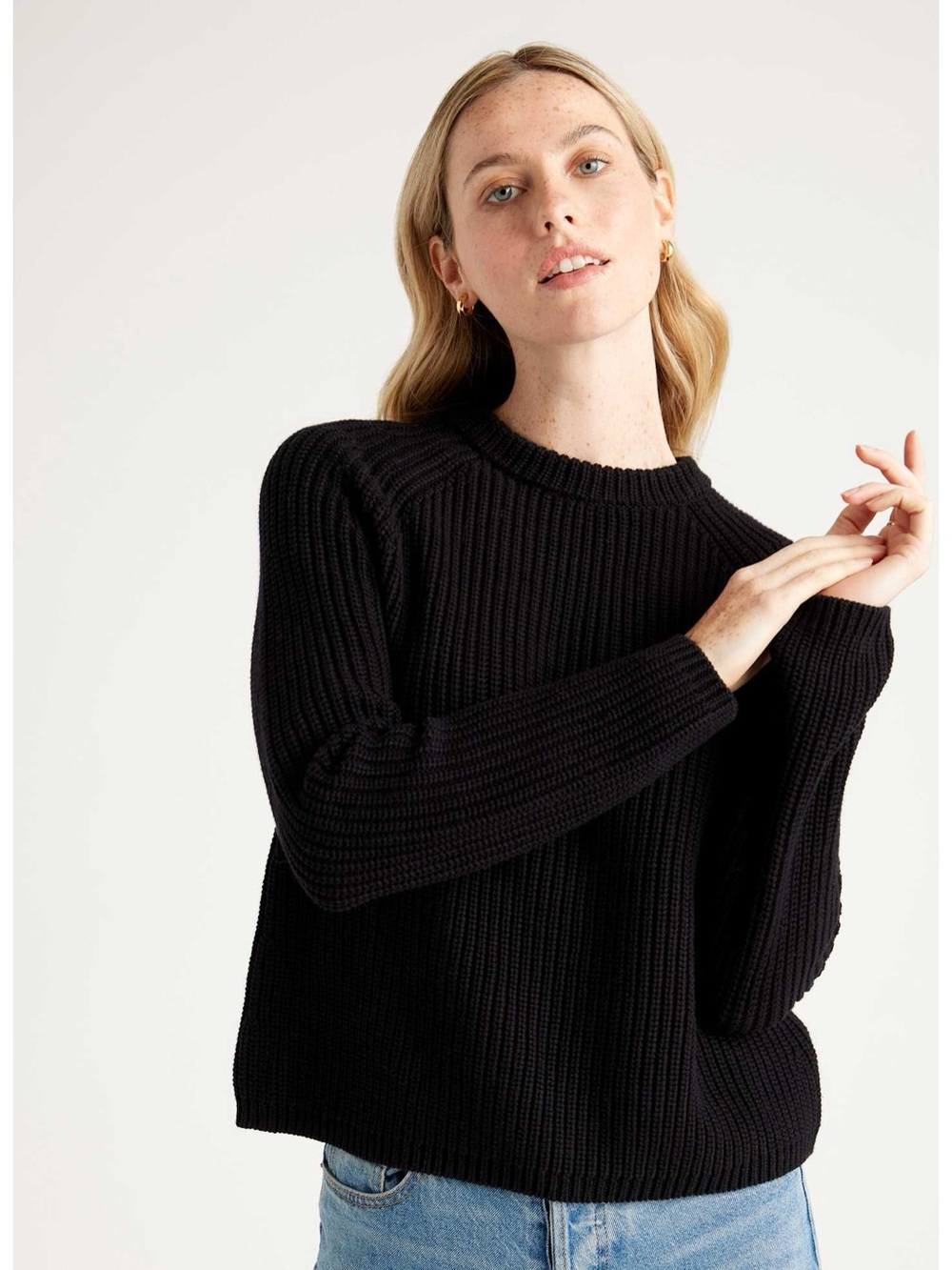 NWT Quince Organic Cotton Black Ribbed Sweater medium